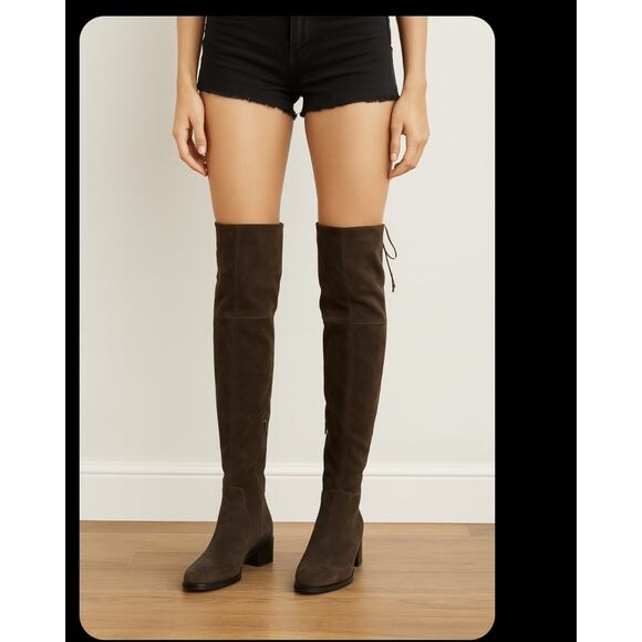 BUTTER Italy Suede Over-the-Knee Boots Tie Back Soft Luxury Minimalist Sz 7.5 - Picture 1 of 7